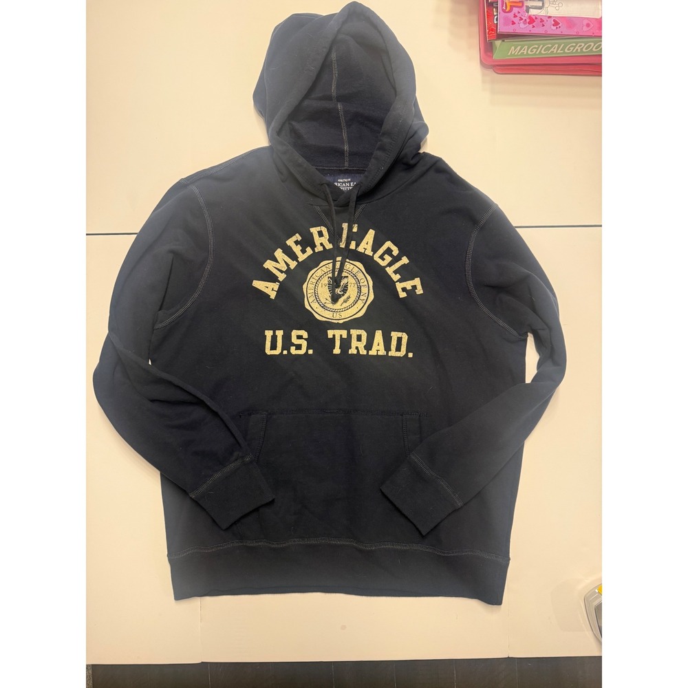 American Eagle Outfitters Mens XL Navy Blue US Trad Graphic Athletic Fit Hoodie